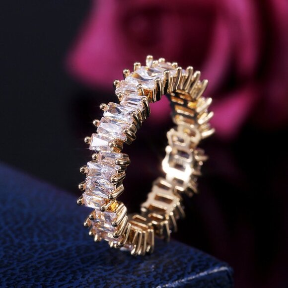 Handmade Rectangle Combined Gemstones Eternity Gold Ring for Women, VIP412 - Picture 1 of 5